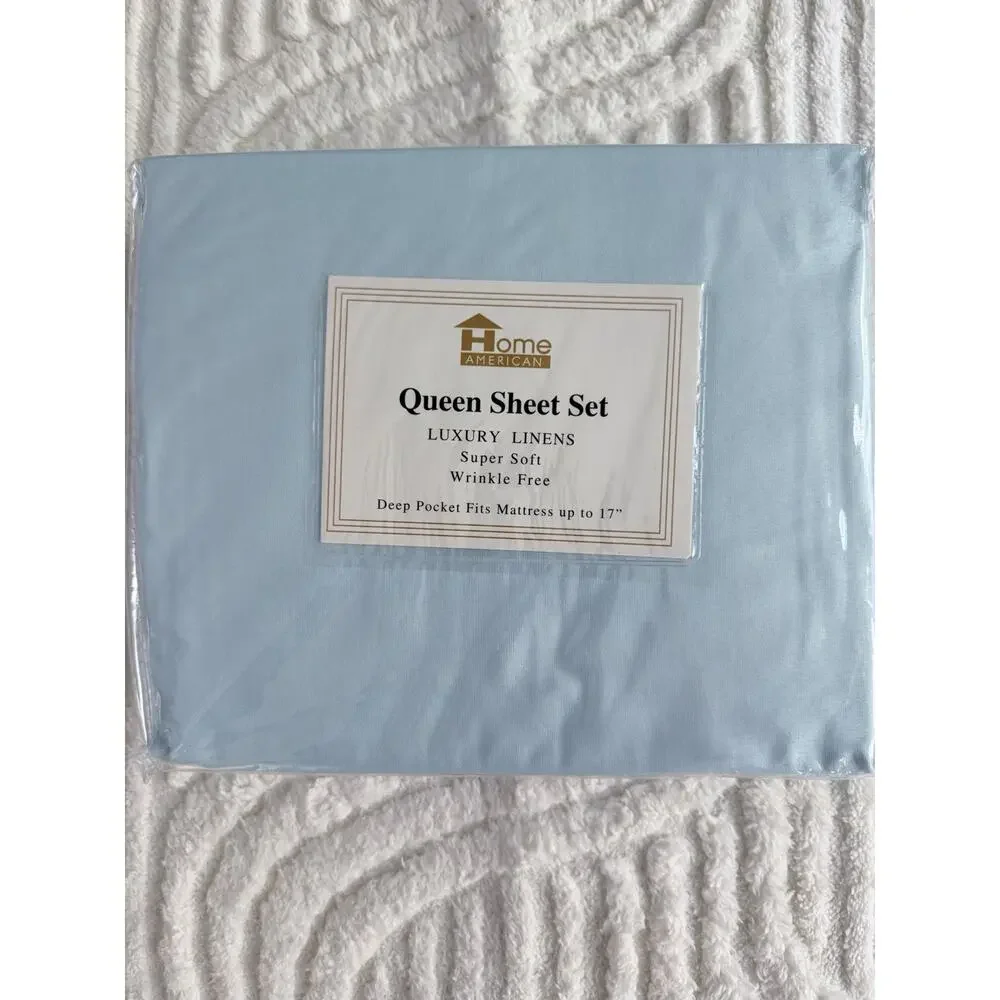 Home American Luxury Lennon Queen Size Sheet Set Light Blue Brand New
